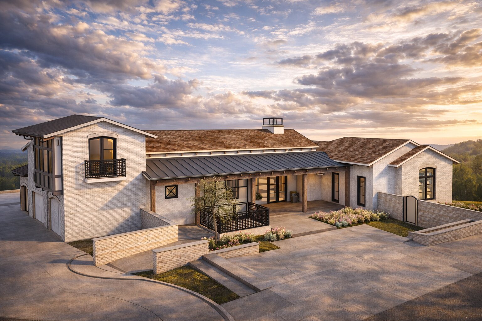 La Jolla residential design with white masonry, timber details, and a courtyard